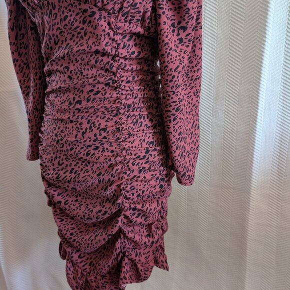 Zara Pink & Black Animal Print Draped Ruched Mini Dress Medium - Picture 5 of 14